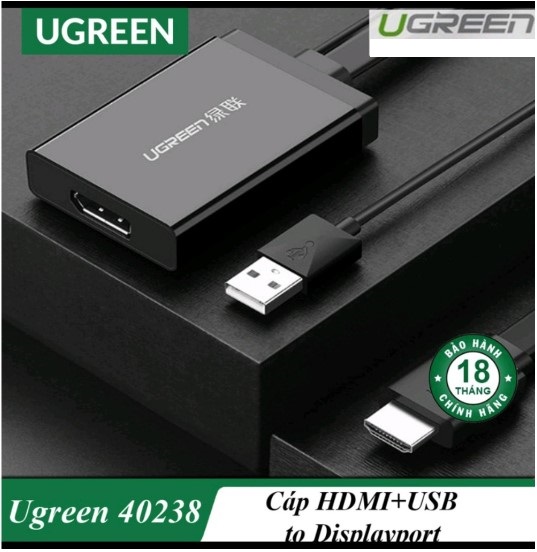 Bộ chuyển đổi HDMI + USB sang Displayport hỗ trợ 4K*2K Ugreen 40238 cao cấp